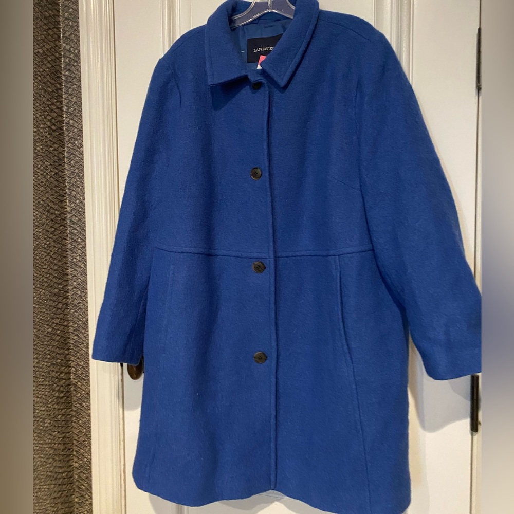 Lands’ End Wool Blend Coat Blue Mid-Length Button Front - Picture 4 of 5